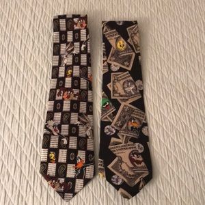 Pair 2 Looney Tunes Ties Neck Tie Bugs Bunny Daffy Duck Marti…
